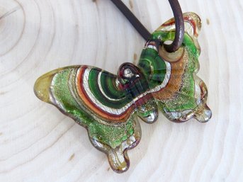 Colorful Glass Butterfly Pendant Cord Necklace