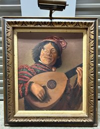 Oil On Artist Board, A Lute Player (after) Frans Hals, Signed Barbau