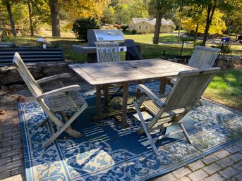 Fabulous Solid Teak Outdoor Table And Four (4) Chairs By OUTDOOR CLASSICS - Chairs Fold - Great Patina