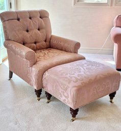 Stewart Furniture Custom Button Tufted Custom Upholstered Arm Chair & Ottoman