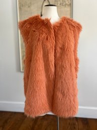 By Anthropologie Faux-Fur Midi Vest  Peach/Orange  Never Worn