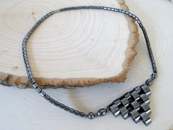 Vintage Hematite  Articulated Reverse Triangle Bib Necklace