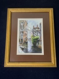 Watercolor Painting Of A Venetian Canal Scene Signed