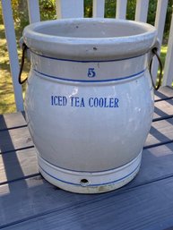 Rare Antique Redwing Pottery Five (5) Gallon Iced Tea Cooler - Wire Bail Handles - Very Nice Piece - Rare !