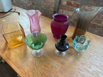 Group Of Colored Glass Vases
