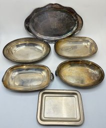 6 Vintage Silver Plate Bowls & Trays