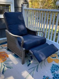 (2 Of 2) Very Nice Outdoor Recliner With Wicker Like Sides - Navy Blue Cushions - We Have Two Of These !
