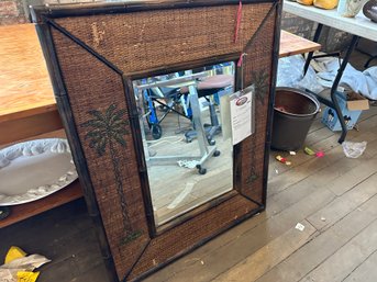 Wicker Framed Beveled Mirror