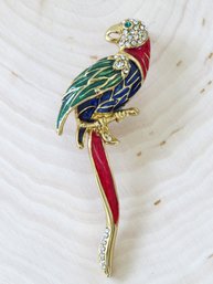 Stunning Enamel Rhinestone Macaw Parrot Bird Brooch