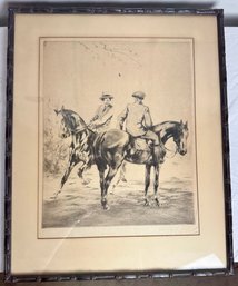 Framed Equine Etching Pencil Signed Lower Right
