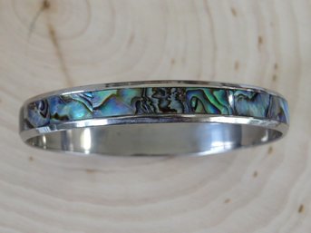 Silver Tone Abalone Inlaid Bangle Bracelet