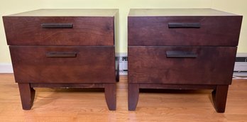 Pair Of Crate & Barrel Two Drawer End Tables