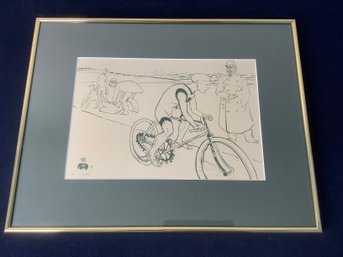 Lithograph Wall Art 'Toullouse-Lautrec' C. 1950's - Men On Bicycles - Signed