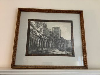 Vintage Framed Etching Wall Art Titled 'Ponte Cestio' By Luigi Rossini