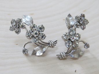 925 Rhinestone Floral Design Stud Earrings