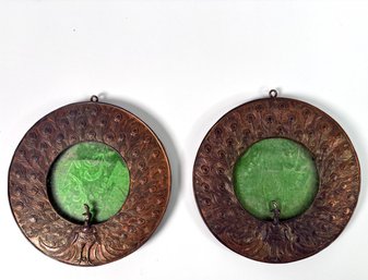 1920s Peacock Roundel Silverplate Picture Frames