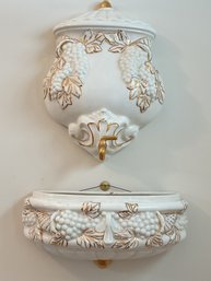 Vintage Ceramic Wall Lavabo Set - Gilt Grape & Vine Motif
