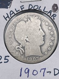 1907-D Silver Barber Half Dollar.(24)
