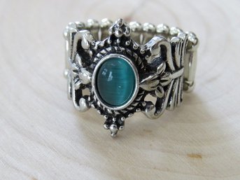 Silver Tone Stretch Ring With Oval Stone