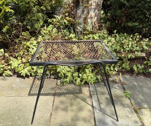 Mid Century Modern Black Wrought Iron Patio Table Woodard Style