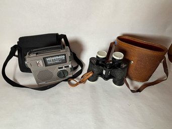 VISCOUNT BINOCULARS AND A GRUNDIG RADIO