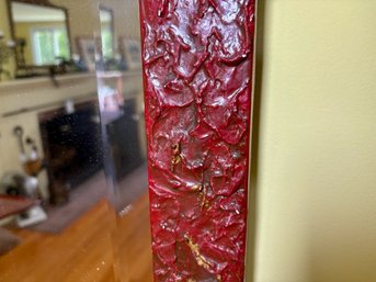 Vintage Red Painted Beveled Glass Mirror With Gilt Highlights