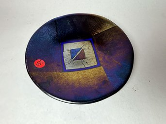 IRIDESCENT BLUE MIDCENTURY MODERN GLASS PLATES