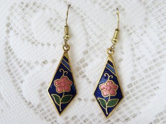 Vintage Floral Cloisonne Dangle Earrings