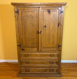 Country Pine TV Armoire With Three Drawers