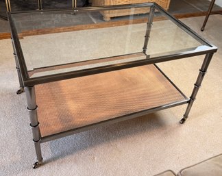 Contemporary Metal And Glass Coffee Table On Casters