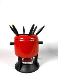 Vintage Red Enamel Fondu Set