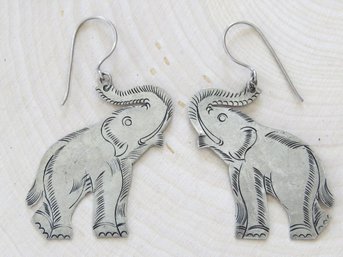 Trunk Up Elephant Shaped Tin Dangle Earrings