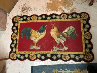VINTAGE ROOSTER HOOKED RUG