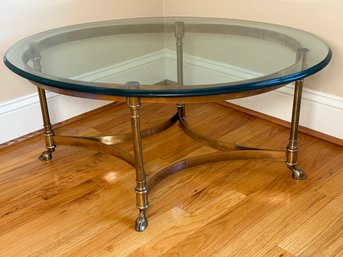 Vintage Solid Brass & Glass Top Coffee Table