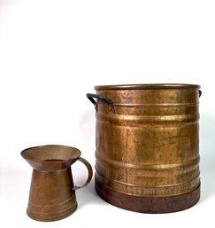 Brass Bucket And Companion Pitcher