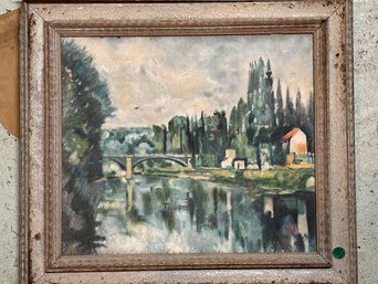 M. CURTIN O/C PAINTING OF A BRIDGE AND BUILDINGS