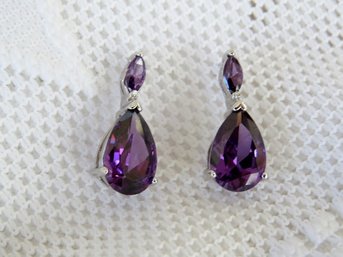 Brilliant Purple Amethyst Faceted Crystal Stud Earrings