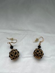 14k Gold Marked Earrings With Black Accents