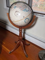 Fabulous Vintage Globe On Stand By REPLOGLE On Wooden Base With Brass Capped Paw Feet - Very Nice Piece