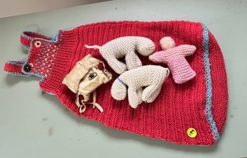 Vintage Knitted Baby Items And Music Box