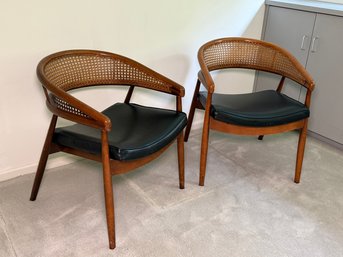 A Pair Of MCM James Mont 'King Cole' Style Bentwood Cane Barrel Back Chairs