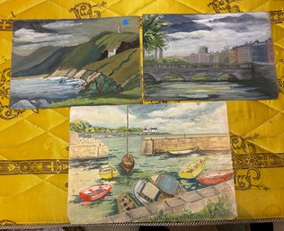 3 VINTAGE UNISGNED PAINTINGS ATTRIBUTED TO M. CURTIN