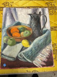 TWO SIDED PAINTING STILL LIFE AND LANDSCAPE