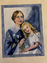 UNSIGNED FOLK ART PAINTING OF A WOMAN AND DAUGHTER