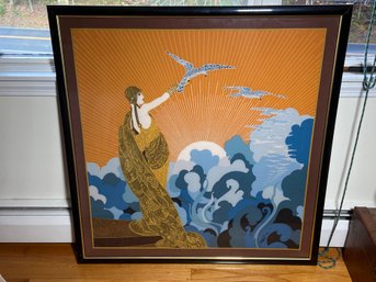 Incredible Vintage Rare ERTE Silk Scarf - In Custom Frame - Very Hard To Find - Well Preserved - Very Nice