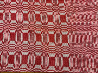 Lovely Canadian Salmon Colored Overshot Wool Coverlet