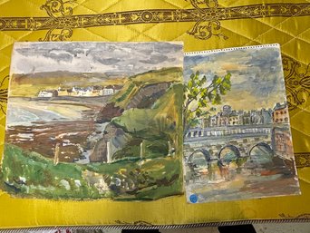 TWO WATERCOLORS ON PAPER