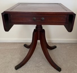 Drop Leaf Leather Clad One Drawer Side Table