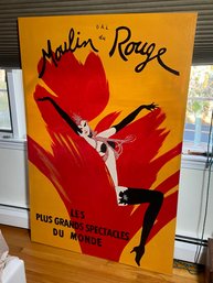 Very Large Moulin Rouge Hand Painted On Canvas - Note Craquelure To Paint Surface - Large 60' X 40' - WOW