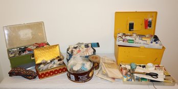 Large Lot Of Sewing Supplies/Accessories Stored In Plastic Bin